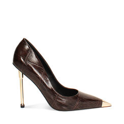 Escarpin effet coco brun foncé avec talon 11 cm, Primadonna, 262188802CCMORO036, 001a
