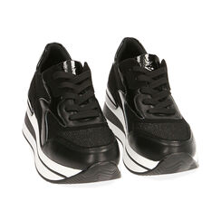 Sneakers nere in tessuto, zeppa 6 cm , Primadonna, 202802190TSNERO035, 002 preview