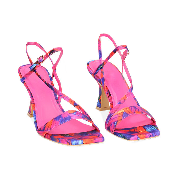 Sandale à talons femme multicolore-bleu orange en satin Primadonna