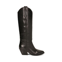 Stivali texani neri in pelle, tacco 7,4 cm, Primadonna, 22B805008PENERO035, 001 preview