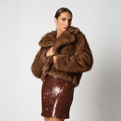 Cappotto corto in pelo sintetico marrone, Primadonna, 261902423FUMARRM, 002 preview