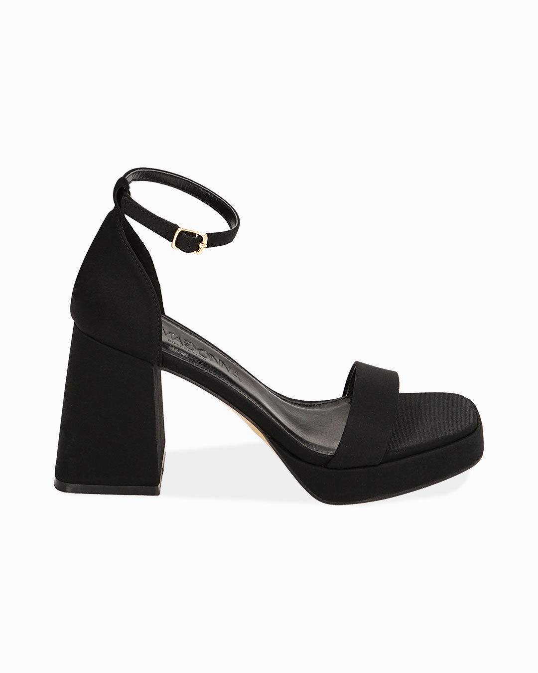 Sandali platform neri in tessuto, tacco 9,5 cm