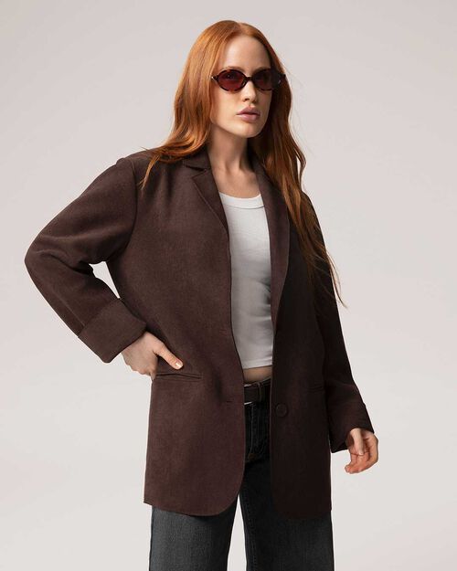Chaqueta marr&oacute;n oscuro con solapa cl&aacute;sica, DK BROWN