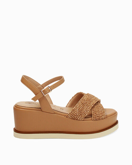 Zeppe cognac tacco 6,6 cm, COGNAC