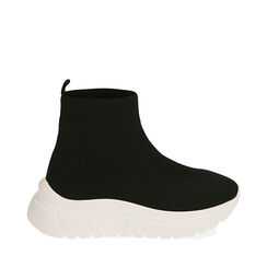 Slip-on nere in tessuto, zeppa 5 cm , Primadonna, 202835531TSNERO036, 001a