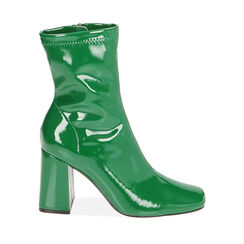 Botines verdes en naplack, tacón de 8,5 cm, Primadonna, 204910805NPVERD036, 001a