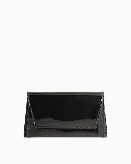 Clutch nera lucida con tracolla removibile, BLACK