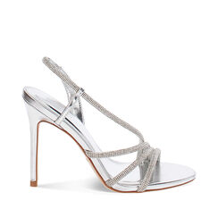Sandalo donna argentato in laminato e strass, tacco 10,5 cm, Primadonna, 252140344LPARGE035, 001a