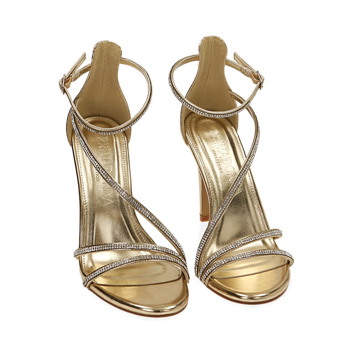 Sandali Donna Con Tacco Alto A Spillo E Fiore A Spirale Di Strass – Color Oro