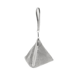 Mini bolsa de mujer plateada laminada con piedras, Primadonna, 255102403LPARGEUNI, 001a