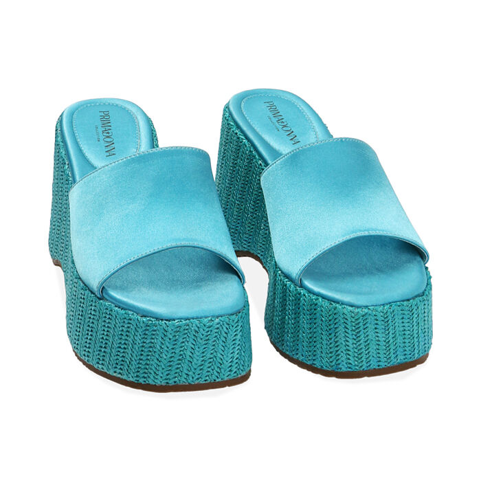 Ciabatte donna celesti in raso zeppa 9 cm Primadonna Collection