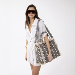 Bolso de hombro sint&eacute;tico efecto pit&oacute;n negro-beige con bandolera, Primadonna, 272351339CAPINBUNI, 002a