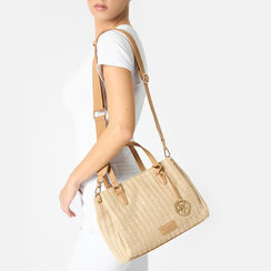 Borsa a mano donna beige in raffia, Primadonna, 255700532RFBEIGUNI, 002a