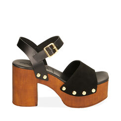 Sandali platform neri in camscio, 9 cm, Primadonna, 214387854CMNERO037, 001a