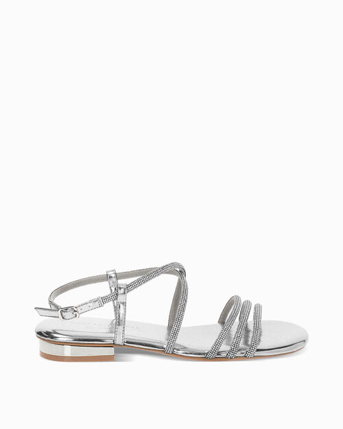 Sandali bassi donna argento in laminato con pietre, ARGE