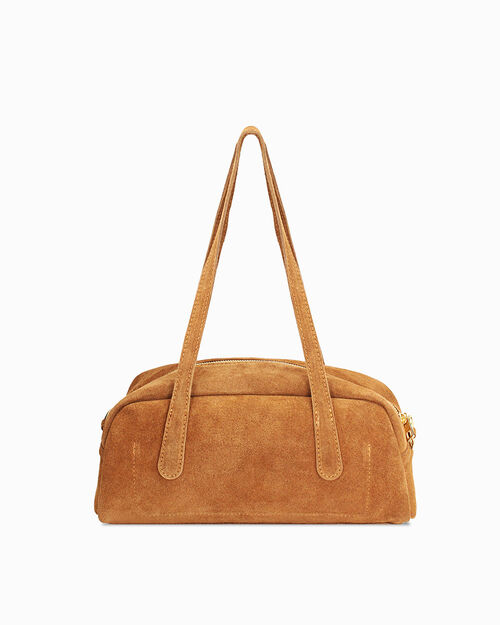 Borsa a mano in camoscio cognac, COGNAC