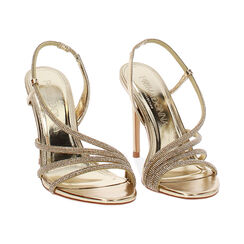 Sandalo donna dorato in laminato con strass, tacco 10,5 cm, Primadonna, 252140344LPOROG035, 003 preview