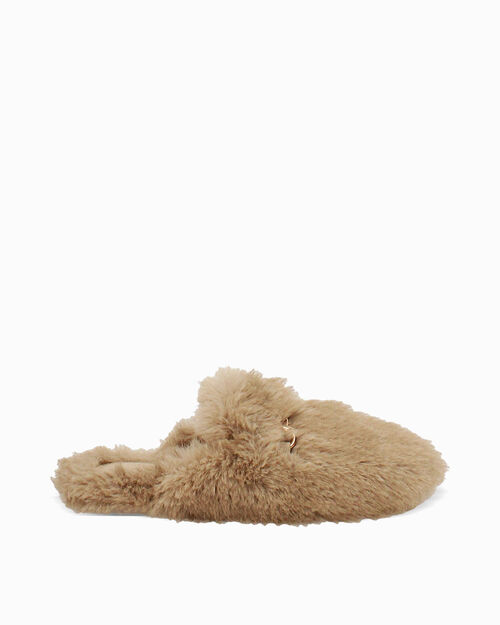 Pantofole beige in pelo sintetico, BEIGE