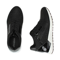 Sneakers noires en tissu technique, compensée 4 cm, Soldés, 162826824TSNERO036, 003 preview