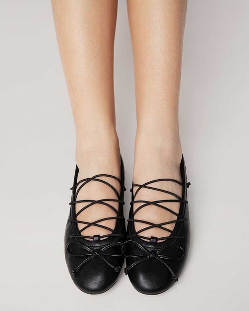 Ballerine noires avec n&oelig;ud d&eacute;coratif, BLACK