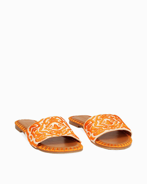 WOMEN SHOES FLAT RAFIA ARAN, ORANGE