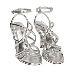 Sandali cage argento laminato, tacco 10,5 cm , 192143702LMARGE036, 002a