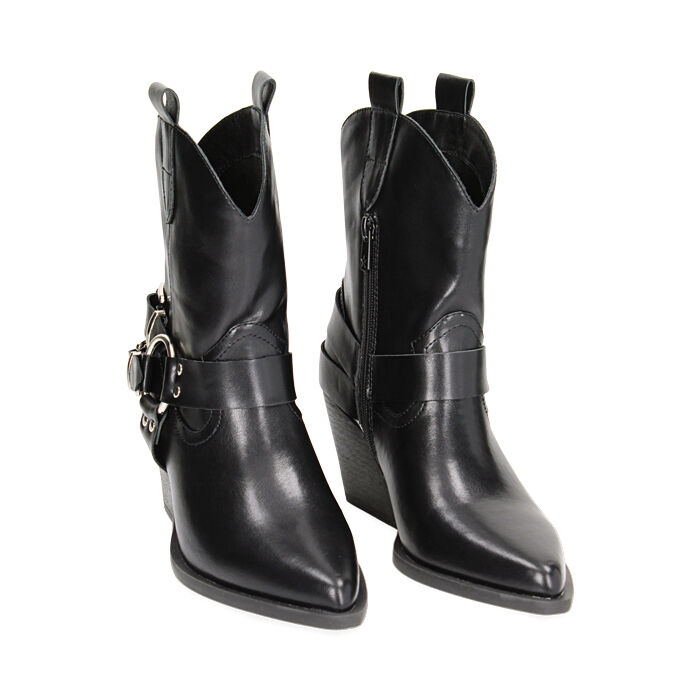 Tronchetti texani donna neri con fibbie tacco 6 5 cm Primadonna Collection