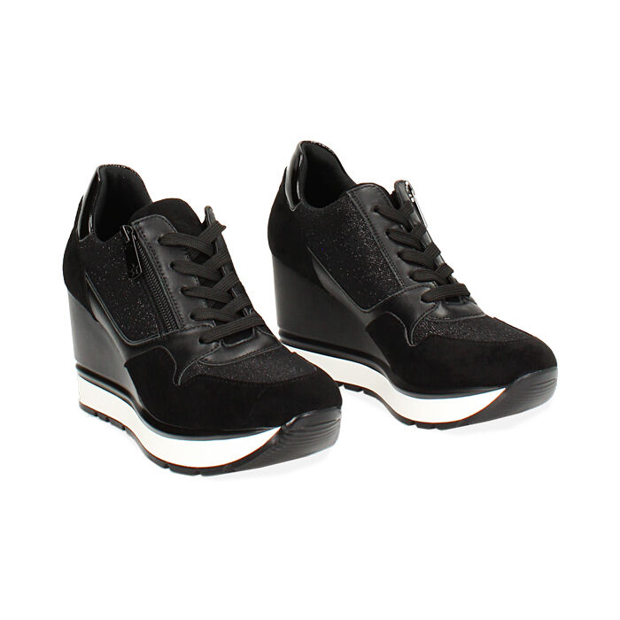 Scarpe Sportive Scarpe Con Zeppa Nera Sneakers Alte Scarpe Donna