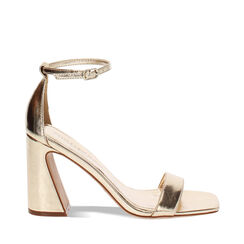 Sandalo donna laminato dorato, tacco largo alto 9 cm, Primadonna, 252200608LMOROG035, 001a