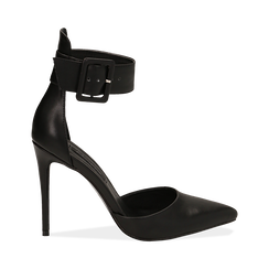 Décolleté nere in eco-pelle con cinturino alla caviglia, tacco 11 cm ,