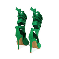 Sandales à lanières en lycra vert, talon 9,5 cm , FIN DE COLLECTION, 192137105LYVERD037, 003 preview