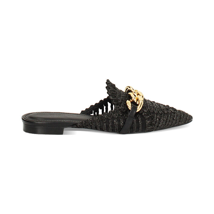 Zuecos de mujer negros en rafia, Primadonna, 254971501RFNERO035