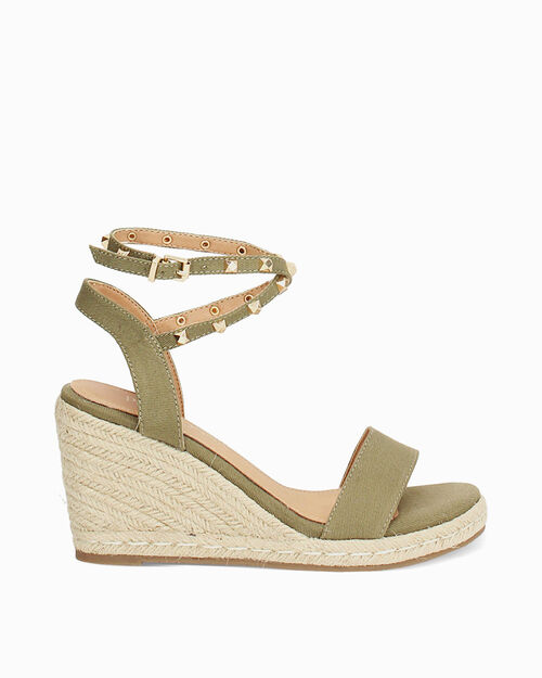 Zeppe donna verde salvia in canvas con braccialetto, 