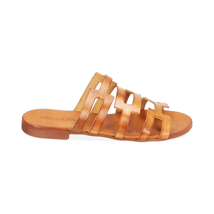 Ciabatte cognac in pelle di vacchetta, Primadonna, 217204951VACOGN038