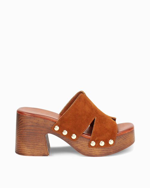 WOMEN SHOES CLOG SUEDE COGN, COGNAC