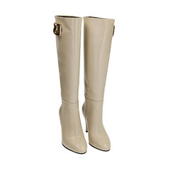 Bottines en cuir crème, talon de 8,5 cm., Primadonna, 20A539000PEPANN036, 002a