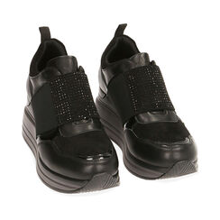 Slip-on nere in microfibra, zeppa 6 cm , Primadonna, 202817248MFNERO035, 002a