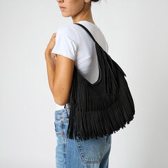 Borsa a spalla nera in microfibra con frange, Primadonna, 265126624MFNEROUNI, 002 preview