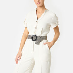 Cinturón de mujer beige negro en rafia, Primadonna, 25B400043RFBENEUNI, 002a