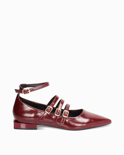 Ballerines brillantes bordeaux avec semelle en caoutchouc, BURGUNDY