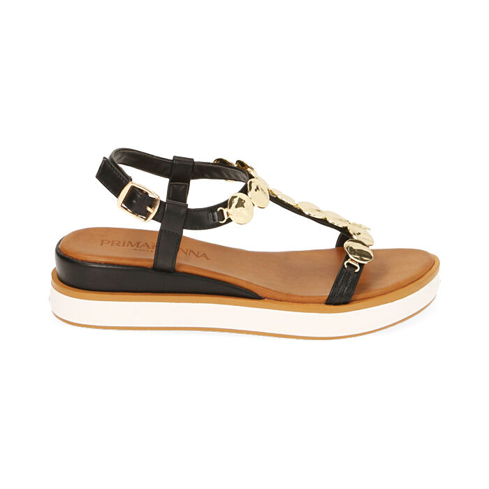 Sandalias mujer negras, cuña 4,5 cm | Primadonna Collection