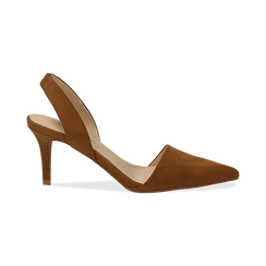 Slingback marroni in microfibra, tacco a rocchetto 7,5 cm ,