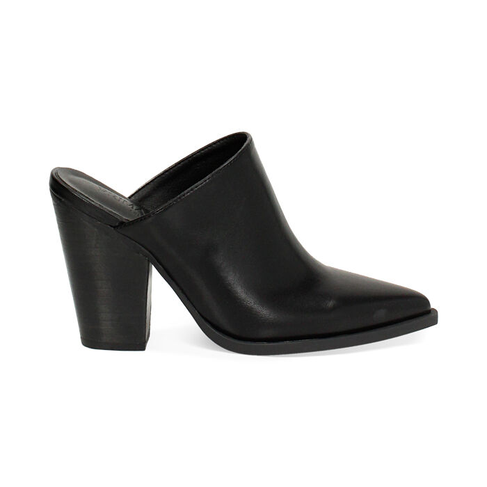 Sabot donna neri, tacco largo 9,5 cm, Primadonna, 253086318EPNERO039