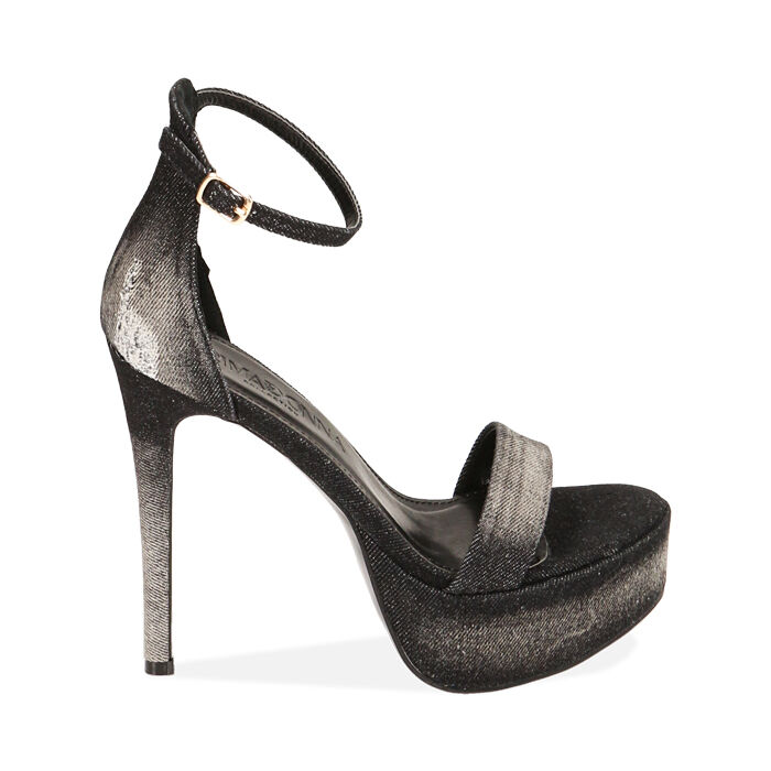 Sandali donna plateau neri in tessuto tacco 13 cm Primadonna Collection