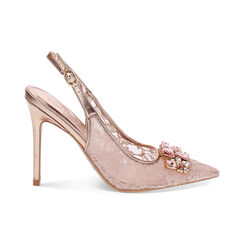 D&eacute;collet&eacute; slingback donna rosa in pizzo, tacco 11 cm, Primadonna, 252102074TSROSA036, 001 preview