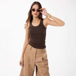 Camiseta sin mangas marr&oacute;n oscuro con detalles chic, Primadonna, 27B463201TSMOROL, 002a