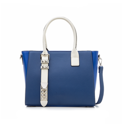 Borsa grande blu in eco-pelle con borchie,