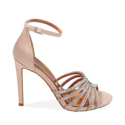 Sandali nude in raso, tacco 10,5 cm, Primadonna, 212105620RSNUDE035, 001a