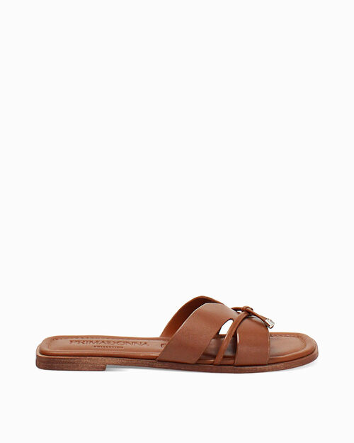 Sandali bassi cognac in pelle, COGNAC