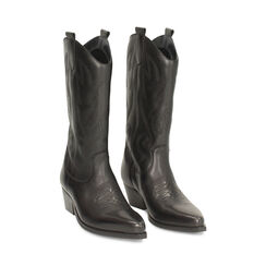 Bottes en cuir noir avec talon de 4,5 cm, Primadonna, 26B840803PENERO037, 003 preview